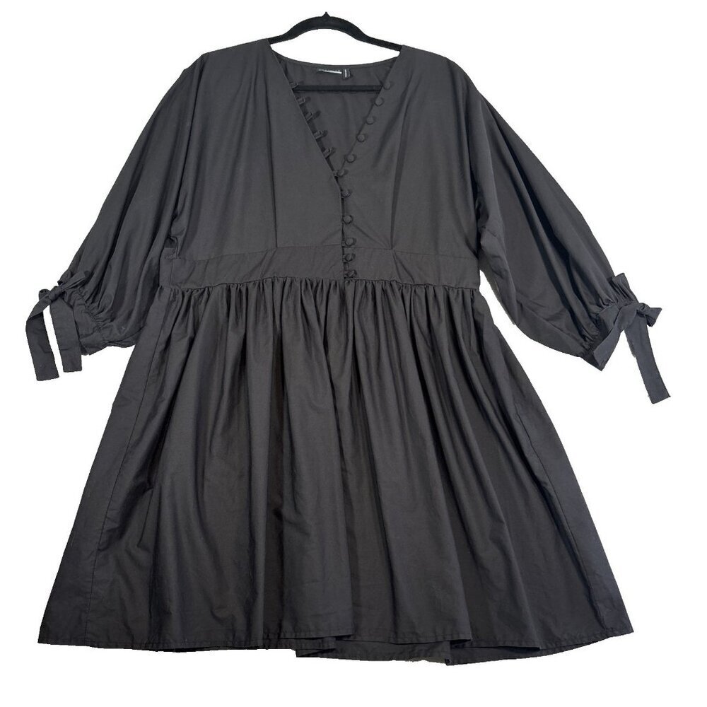 ASOS DESIGN Midi A-line Flare Black Dress Cotton Blend Women's Sz 14